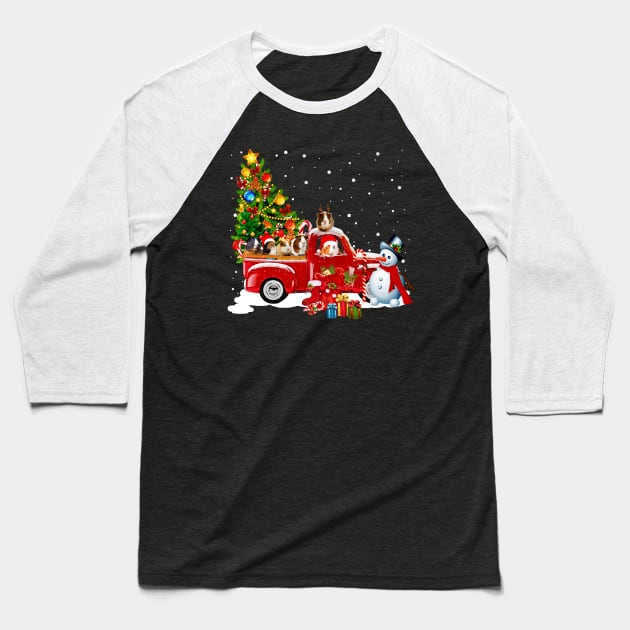 Red Truck Merry Christmas Tree Guines Dog Christmas T-Shirt Baseball T-Shirt by kimmygoderteart